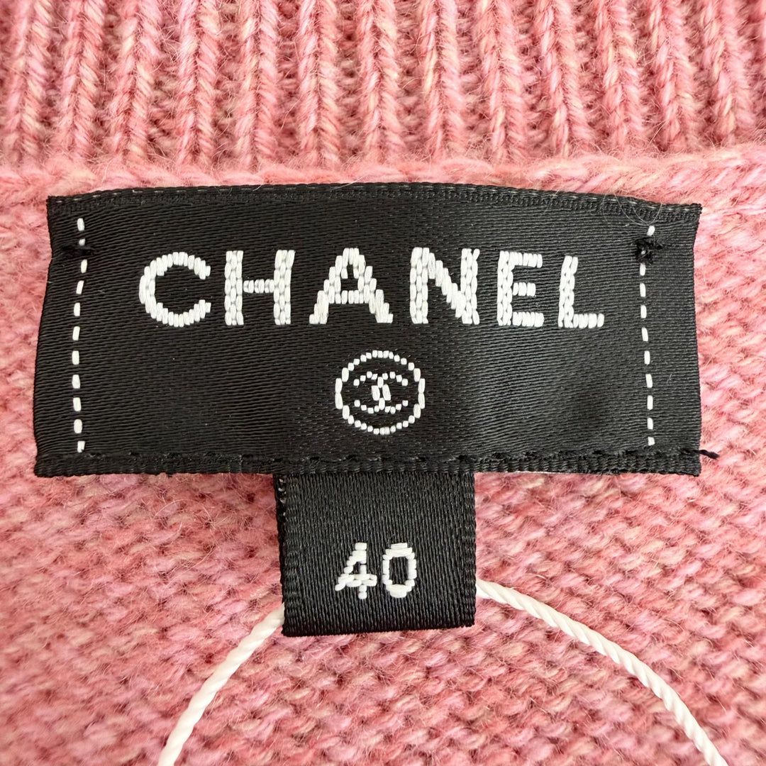 未使用品◇CHANEL シャネル P77545 カシミヤ98% グリポア風 カメリアボタン カーディガン ピンク 40 フランス製 正規品 レディース