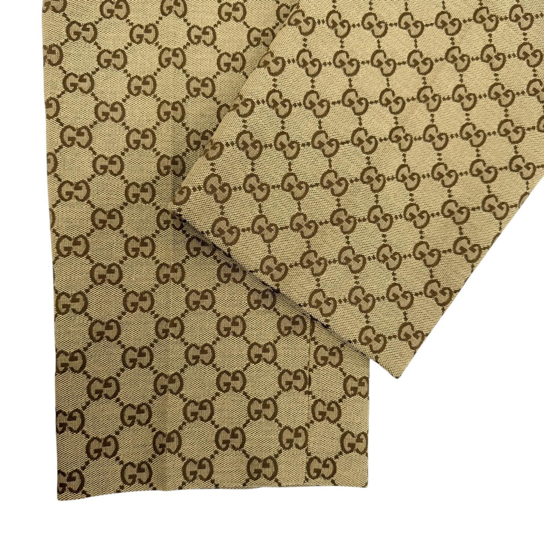 極美品◇GUCCI グッチ 755210 コットン ロゴボタン付 GG総柄 レザー使い イージーパンツ ジョガーパンツ ブラウン 44 伊製 正規品 メンズ