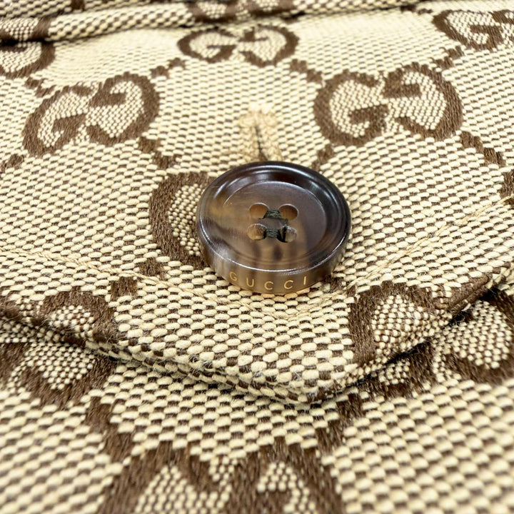 極美品◇GUCCI グッチ 755210 コットン ロゴボタン付 GG総柄 レザー使い イージーパンツ ジョガーパンツ ブラウン 44 伊製 正規品 メンズ
