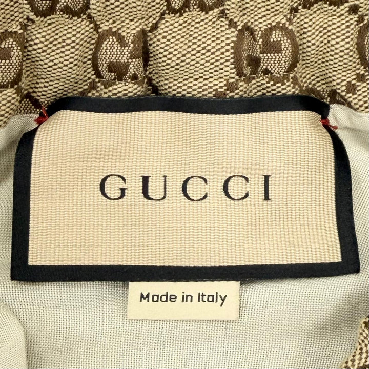極美品◇GUCCI グッチ 755210 コットン ロゴボタン付 GG総柄 レザー使い イージーパンツ ジョガーパンツ ブラウン 44 伊製 正規品 メンズ