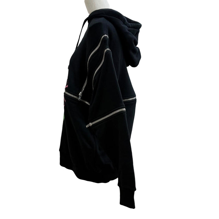 極美品★GUCCI グッチ 22AW 718409 コットン100％ ジップデザイン ロゴフーディ パーカー ブラック XS イタリア製 正規品 レディース
