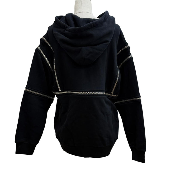 極美品★GUCCI グッチ 22AW 718409 コットン100％ ジップデザイン ロゴフーディ パーカー ブラック XS イタリア製 正規品 レディース