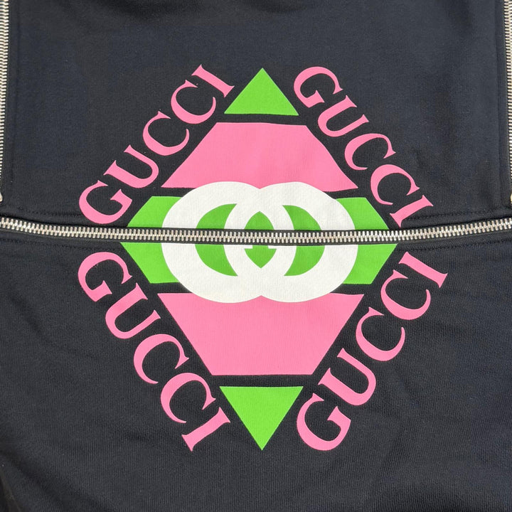 極美品★GUCCI グッチ 22AW 718409 コットン100％ ジップデザイン ロゴフーディ パーカー ブラック XS イタリア製 正規品 レディース