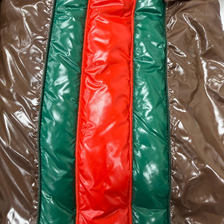極美品□GUCCI adidas グッチ アディダス 713715 ウェブライン スリーストライプス フーデッド ダウンベスト ブラウン 54 伊製 正規品