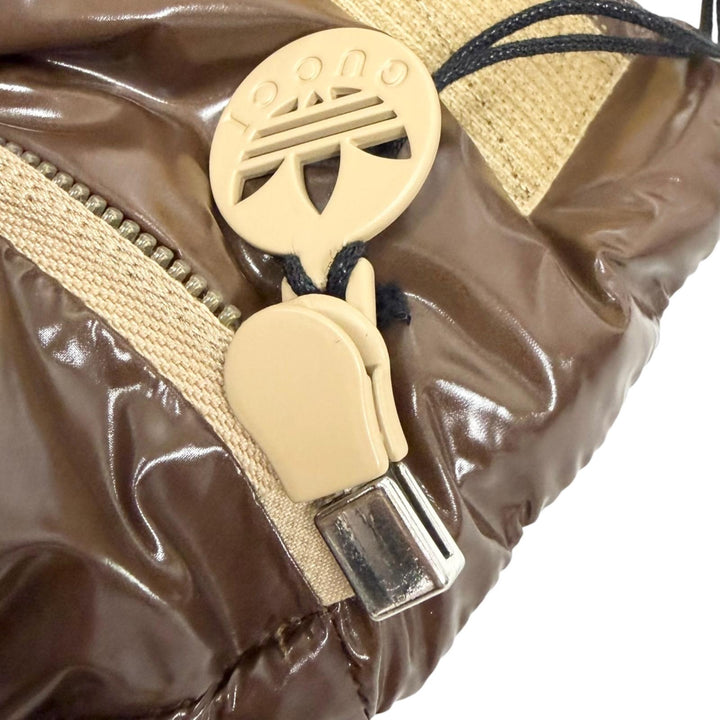 極美品□GUCCI adidas グッチ アディダス 713715 ウェブライン スリーストライプス フーデッド ダウンベスト ブラウン 54 伊製 正規品