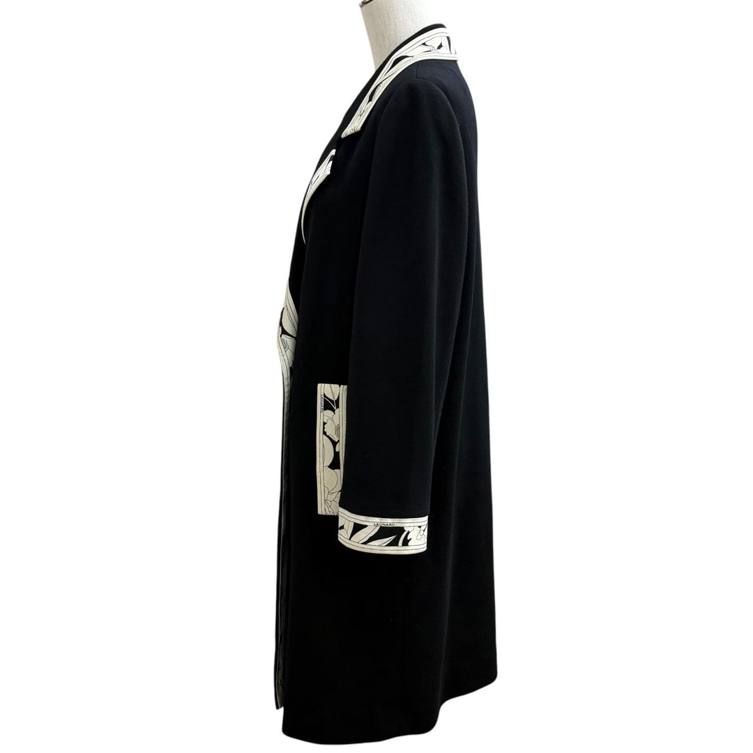 美品★LEONARD FASHION レオナール ファッション ウール100％ 別ベルト4本付 ロゴボタン コート アウター ブラック 11 日本製 レディース