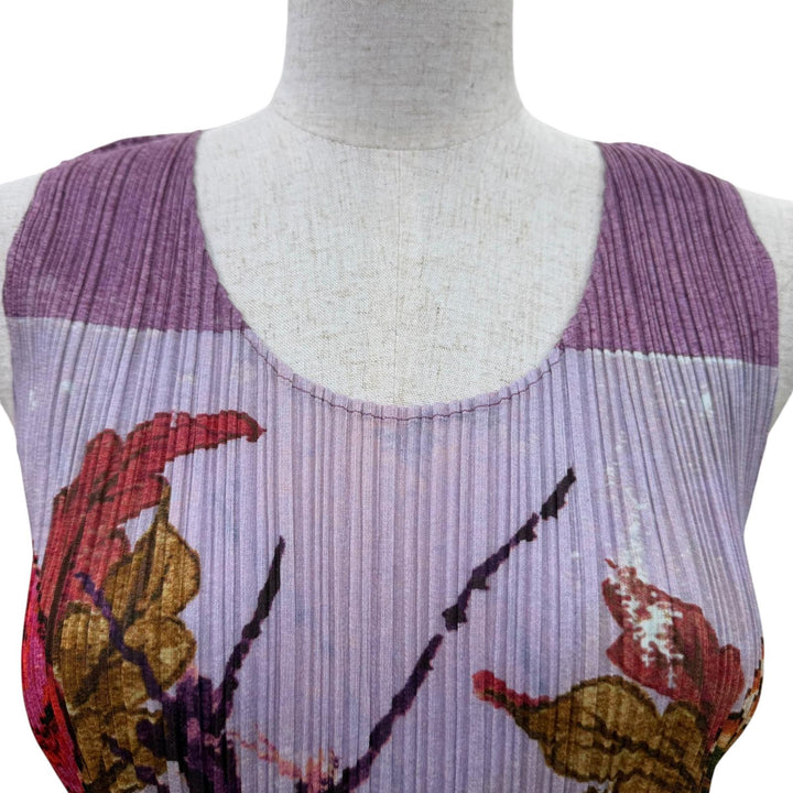 極美品☆PLEATS PLEASE プリーツプリーズ イッセイミヤケ ヴィンテージ 98AW PP84-JH516 牡丹プリント ワンピース パープル系 3 正規品