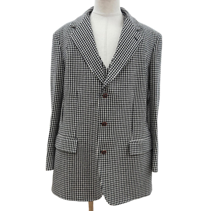 極美品◇GUCCI グッチ 541766 カシミヤ混 インターロッキングGボタン 千鳥格子柄 ジャケット ベスト セット アンサンブル 48 正規品