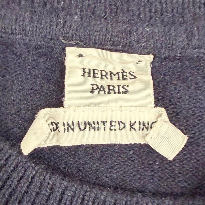 美品△HERMES エルメス 2024年製 4E2604D1 カシミヤ100％ Hリフト 長袖 ニット セーター ダークネイビー 34 イギリス製 レディース