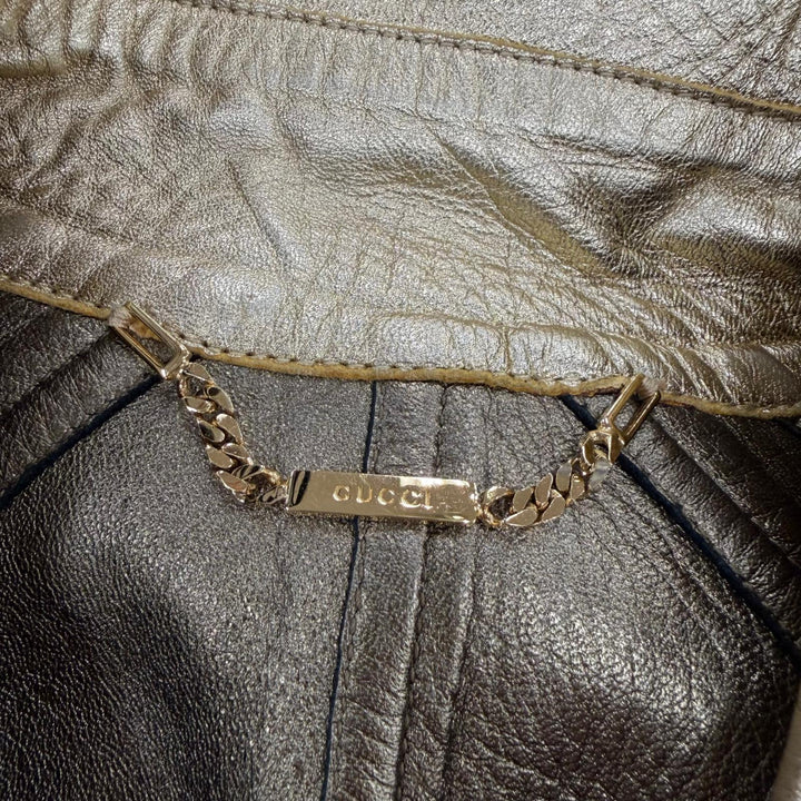 良品☆GUCCI グッチ ヴィンテージ 羊革 トムフォード期 ラムレザー コート ゴールド 42 イタリア製 正規品 レディース