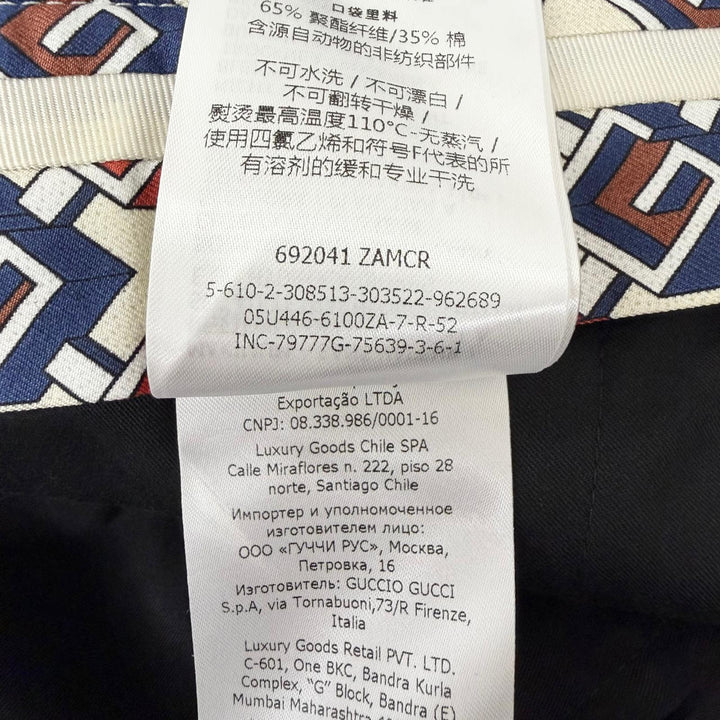 極美品□GUCCI グッチ 692041 ウール100％ GGロゴ総柄 シングル スラックス トラウザーズ パンツ ネイビー 52 スイス製 正規品 メンズ