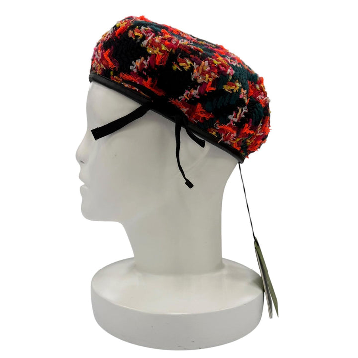 未使用品☆GUCCI グッチ 729140 GGマーモント カウレザーパイピング ツイード ベレー帽 マルチカラー S イタリア製 正規品 レディース
