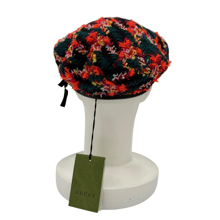 未使用品☆GUCCI グッチ 729140 GGマーモント カウレザーパイピング ツイード ベレー帽 マルチカラー S イタリア製 正規品 レディース