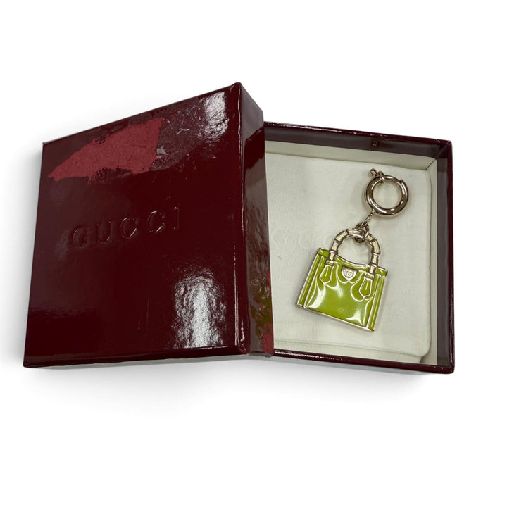 美品☆GUCCI グッチ 837064 バンブー ダイアナ メタル バッグチャーム メタルチャーム グリーン ゴールド金具 イタリア製 レディース