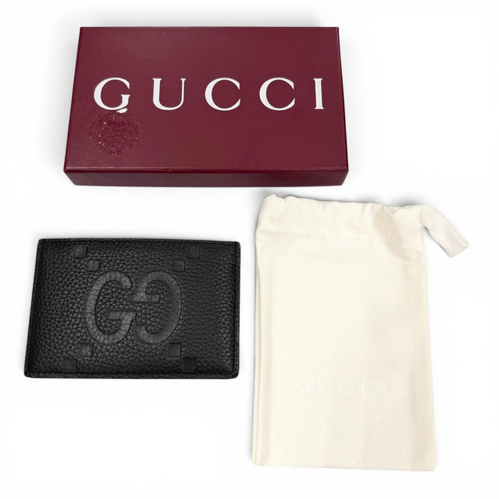極美品▼GUCCI グッチ 812681 グレインレザー マキシGG パスケース 名刺入れ カードケース ブラック イタリア製 メンズ 保存袋付き