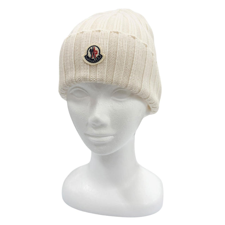 極美品▼MONCLER モンクレール ウール100% ロゴワッペン ビーニー ニットキャップ アイボリー 正規品 メンズ レディース ユニセックス