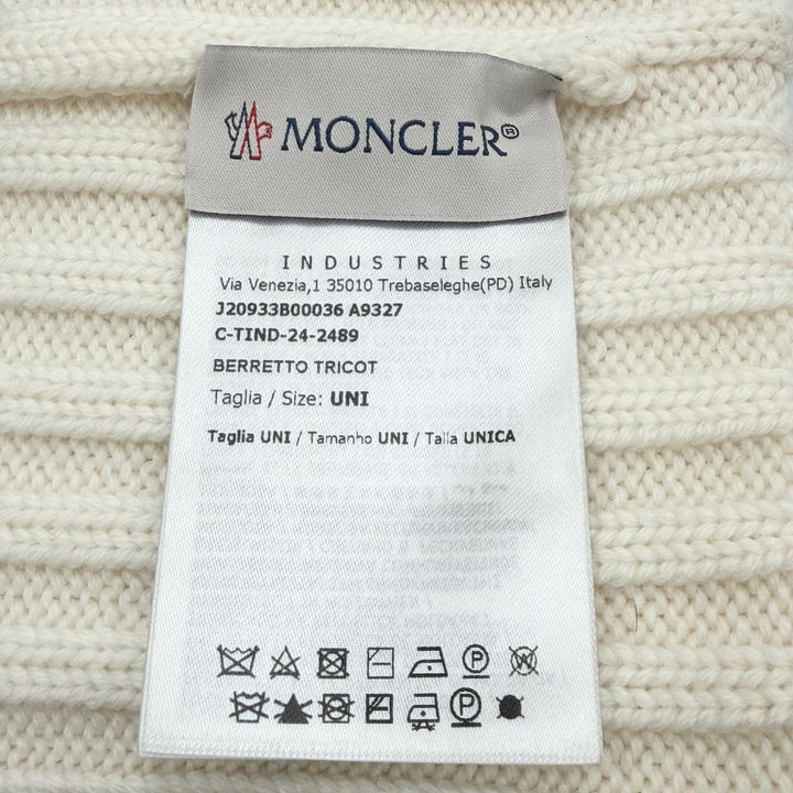 極美品▼MONCLER モンクレール ウール100% ロゴワッペン ビーニー ニットキャップ アイボリー 正規品 メンズ レディース ユニセックス