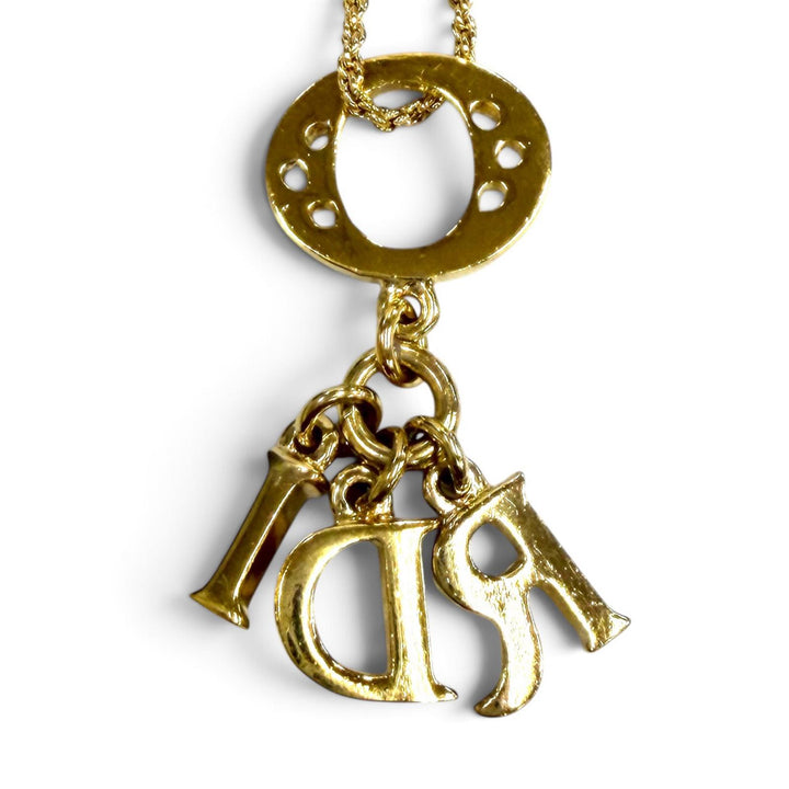 美品★Christian Dior クリスチャンディオール ヴィンテージ ロゴモチーフ ロープチェーン ネックレス ペンダント ゴールド レディース