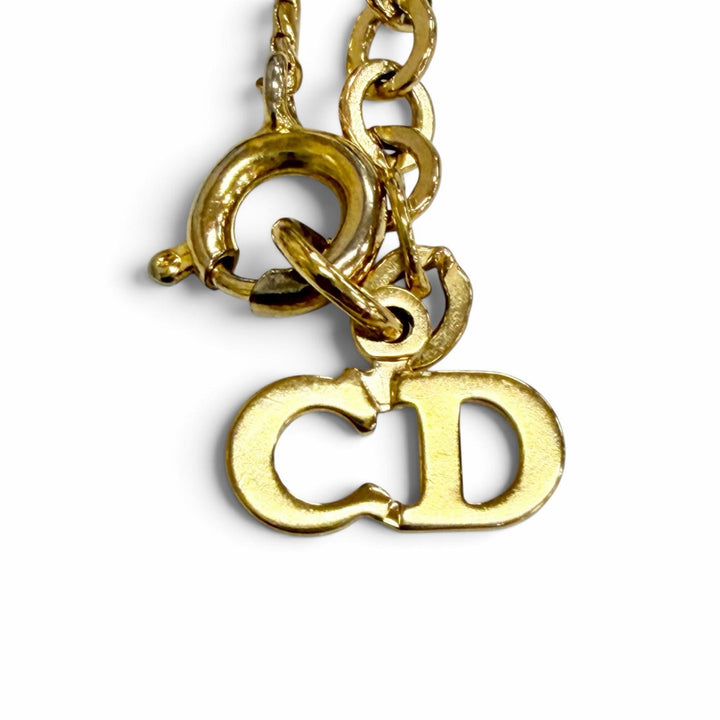 極美品△Christian Dior クリスチャンディオール ヴィンテージ スクエア カラーストーン ネックレス ゴールド ライトブルー系 ドイツ製