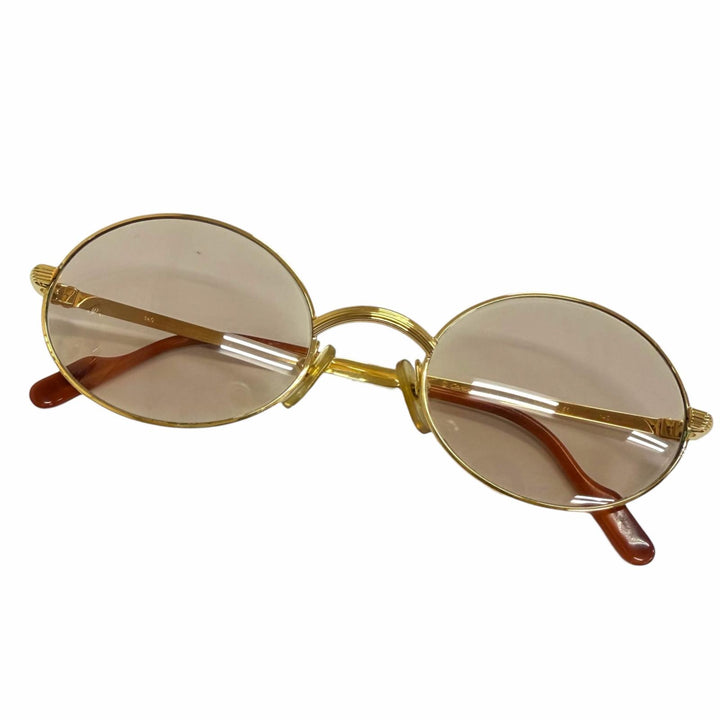 良品□Cartier カルティエ ヴィンテージ ソロボンヌ オーバル サングラス アイウェア ゴールド ブラウン 53□22 度入 フランス製 メンズ
