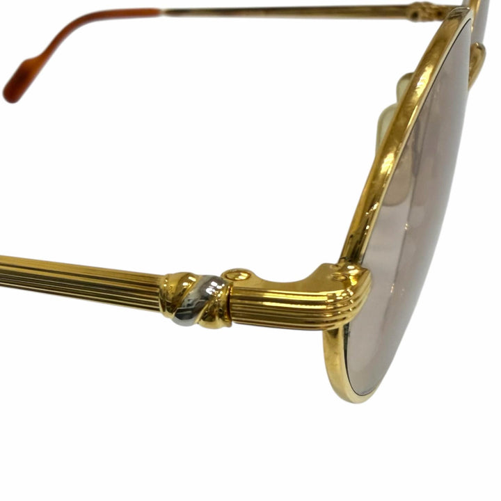 良品□Cartier カルティエ ヴィンテージ ソロボンヌ オーバル サングラス アイウェア ゴールド ブラウン 53□22 度入 フランス製 メンズ