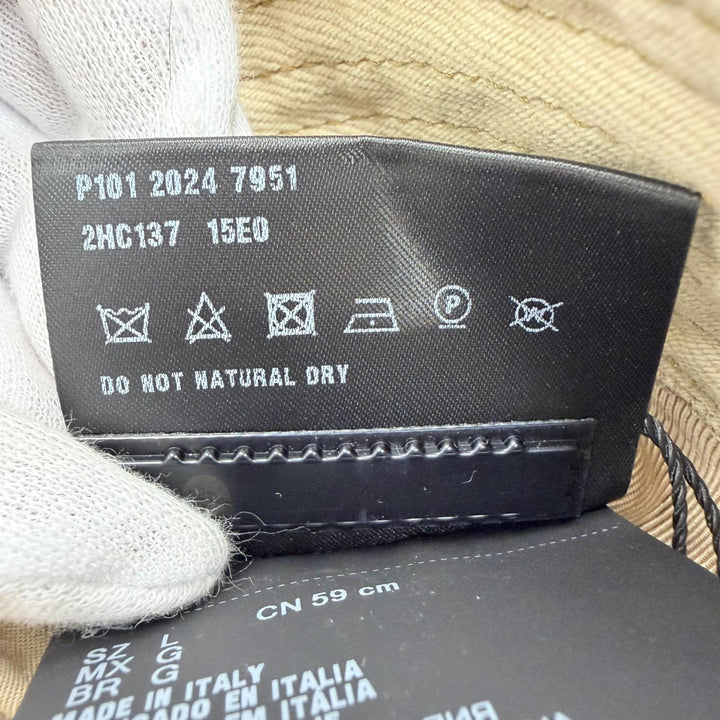 未使用品☆PRADA プラダ 2HC137 コットン トライアングルロゴプレート バケットハット ベージュ L イタリア製 正規品 レディース 保袋付