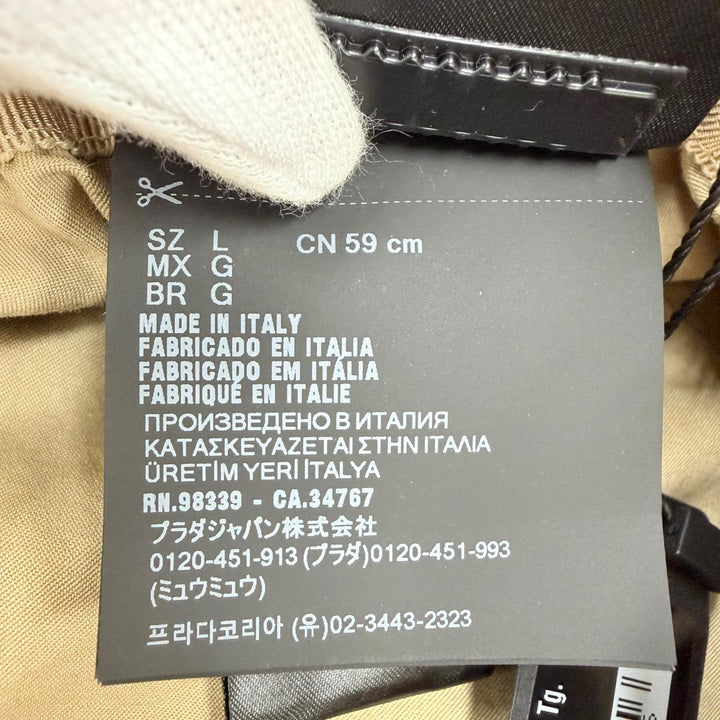 未使用品☆PRADA プラダ 2HC137 コットン トライアングルロゴプレート バケットハット ベージュ L イタリア製 正規品 レディース 保袋付