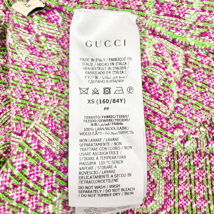 極美品△GUCCI グッチ 731014 ウール GG柄 半袖 ニット ワンピース ミニ丈 グリーン パープル系 XS イタリア製 正規品 レディース 箱付き