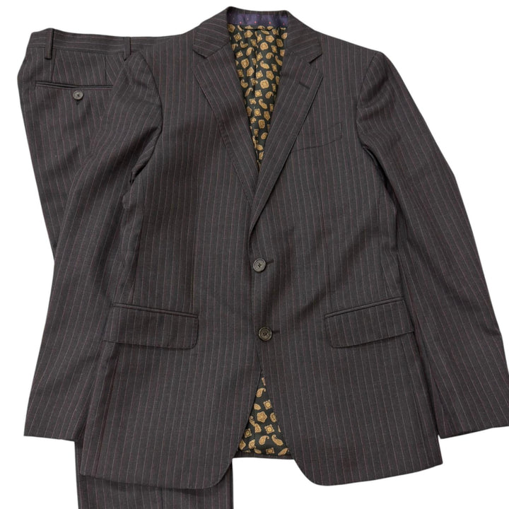 未使用品□ETRO エトロ ストライプ 裏ペイズリー柄/シルク100％ シングルスーツ セットアップ チャコールグレー 46 イタリア製 正規品