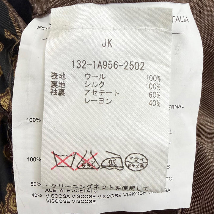 未使用品□ETRO エトロ ストライプ 裏ペイズリー柄/シルク100％ シングルスーツ セットアップ チャコールグレー 46 イタリア製 正規品
