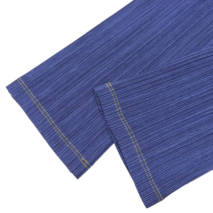 極美品▲PLEATS PLEASE プリーツプリーズ イッセイミヤケ PP75-JF022 デニム転写 プリーツ パンツ インディゴ 2 日本製 正規品 レディース