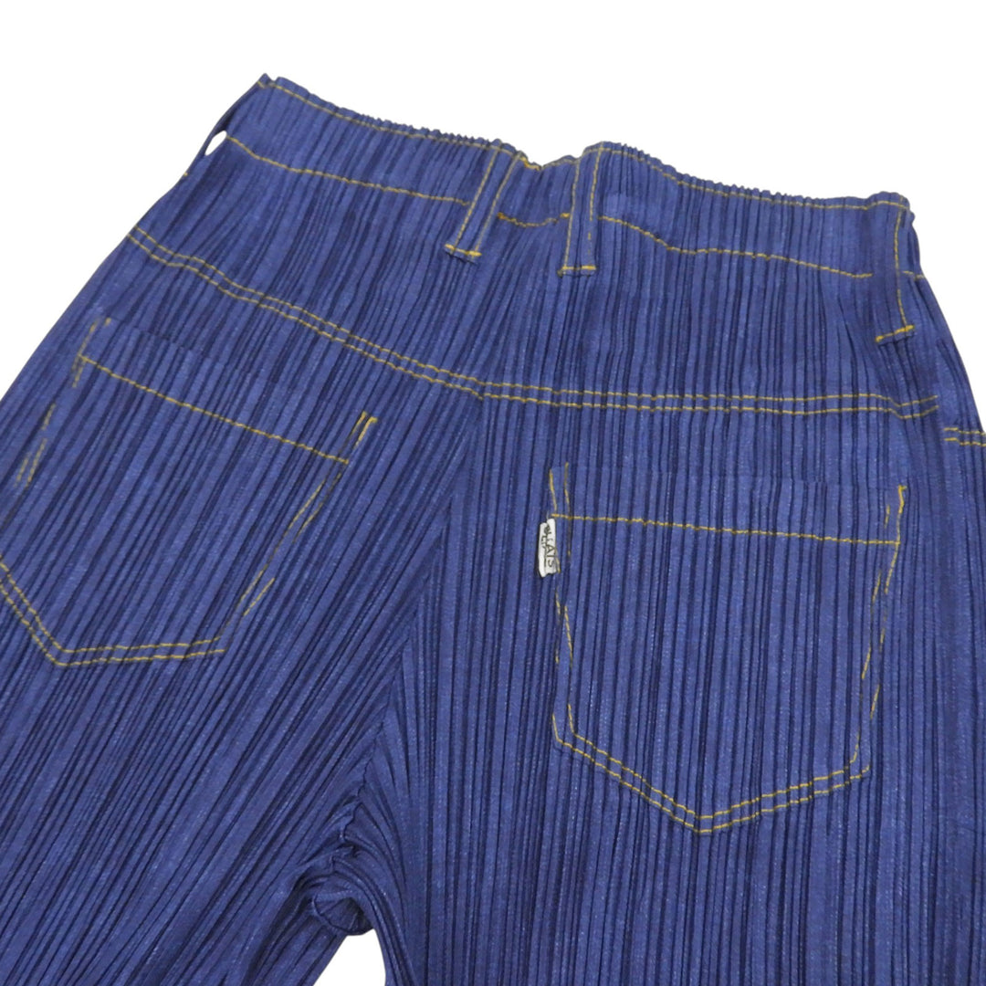 極美品▲PLEATS PLEASE プリーツプリーズ イッセイミヤケ PP75-JF022 デニム転写 プリーツ パンツ インディゴ 2 日本製 正規品 レディース