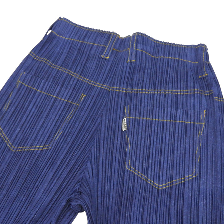 極美品▲PLEATS PLEASE プリーツプリーズ イッセイミヤケ PP75-JF022 デニム転写 プリーツ パンツ インディゴ 2 日本製 正規品 レディース