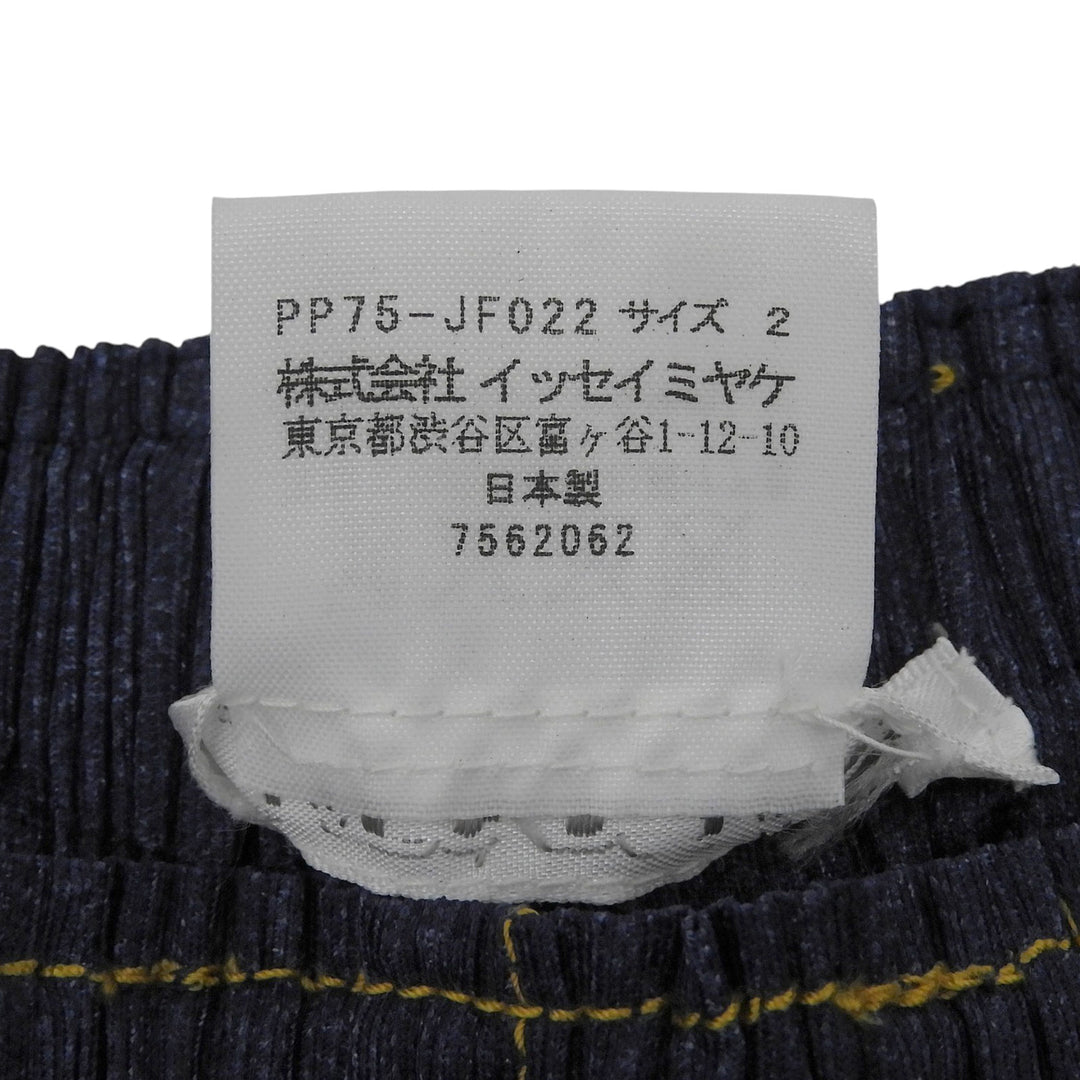 極美品▲PLEATS PLEASE プリーツプリーズ イッセイミヤケ PP75-JF022 デニム転写 プリーツ パンツ インディゴ 2 日本製 正規品 レディース