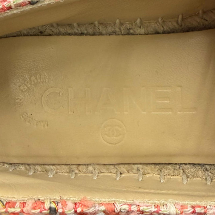 美品★CHANEL シャネル G29762 ココマーク リボンツイード エスパドリーユ スリッポン ピンク ブラック 36 スペイン製 箱・保存袋付き