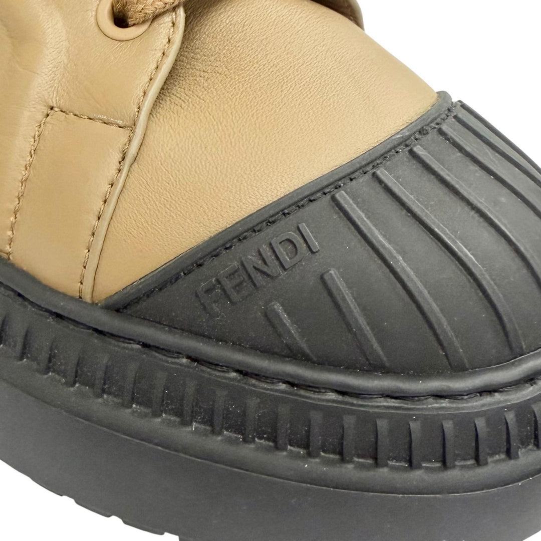 極美品△FENDI フェンディ 22AW ドミノ バイカーブーツ ズッカ柄 FFロゴ サイドジップ ショートブーツ ブラウン 36 伊製 定価165000円