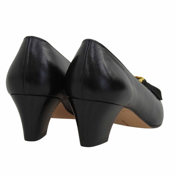 未使用品▲Salvatore Ferragamo サルヴァトーレフェラガモ SENATO ガンチーニ リボンデザイン レザー パンプス 6 伊製 箱・保存袋付き
