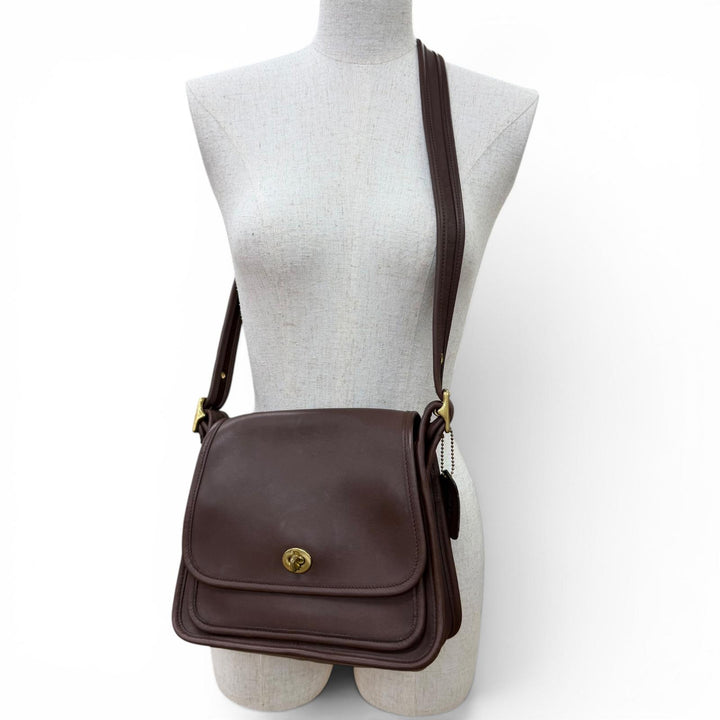 良品☆COACH コーチ ヴィンテージ 9061 オールドコーチ ランブラーターンロック フラップ レザー ショルダーバッグ ブラウン レディース