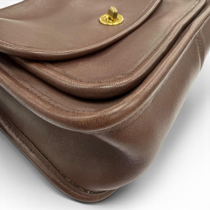 良品☆COACH コーチ ヴィンテージ 9061 オールドコーチ ランブラーターンロック フラップ レザー ショルダーバッグ ブラウン レディース