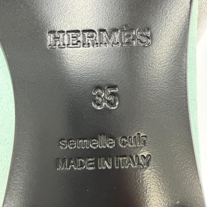 未使用品☆HERMES エルメス モカシンパリ Hロゴ スウェードレザー ローファー ブルーグリーン系 35 イタリア製 レディース 保存袋付き