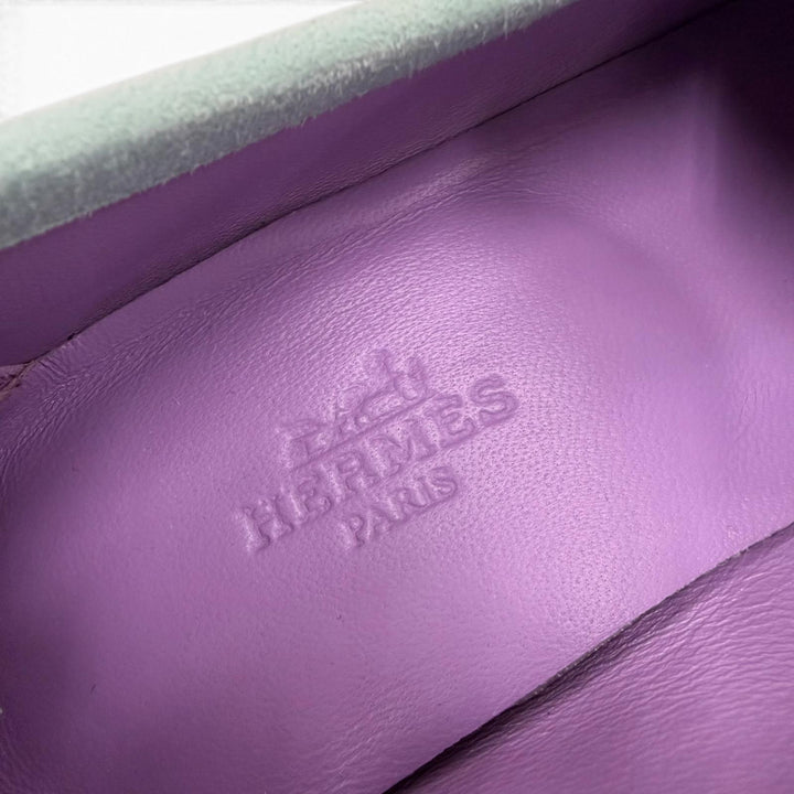 未使用品☆HERMES エルメス モカシンパリ Hロゴ スウェードレザー ローファー ブルーグリーン系 35 イタリア製 レディース 保存袋付き