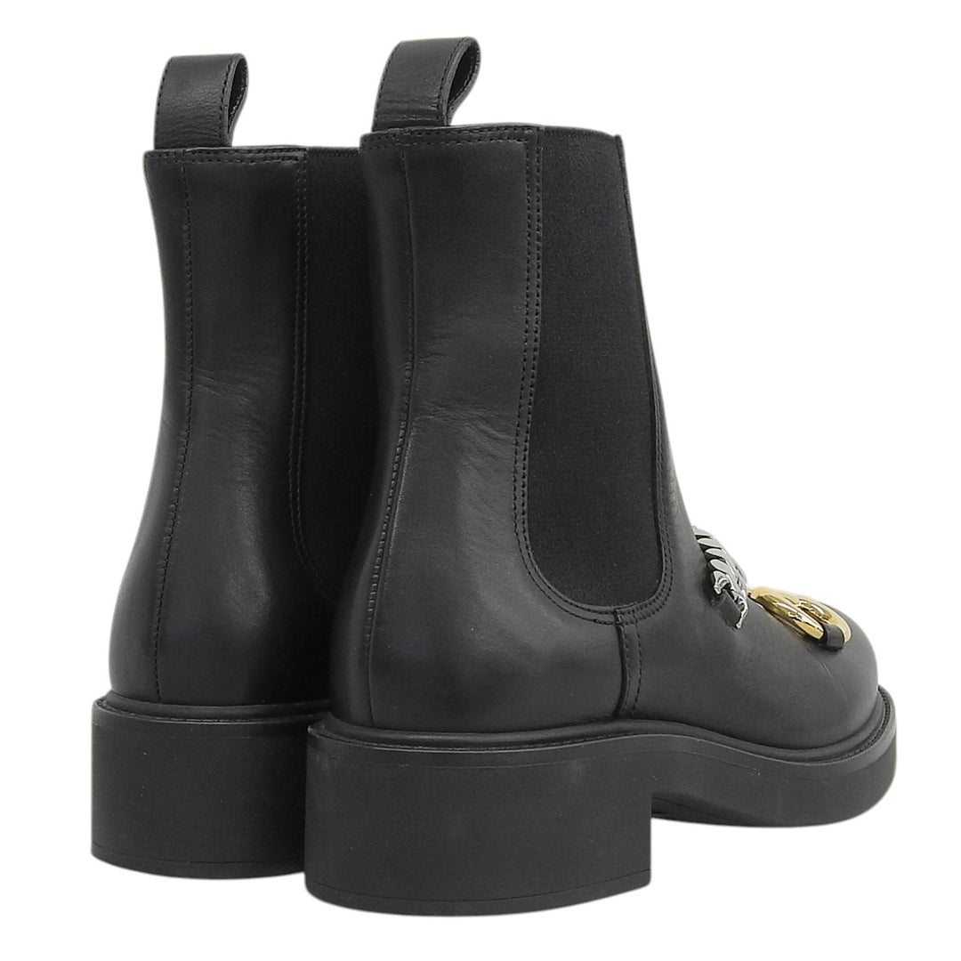 極美品▲GUCCI グッチ 670393 レザー ホースビット グルメットチェーン チェルシー ブーツ ブラック 35.5 イタリア製 レディース
