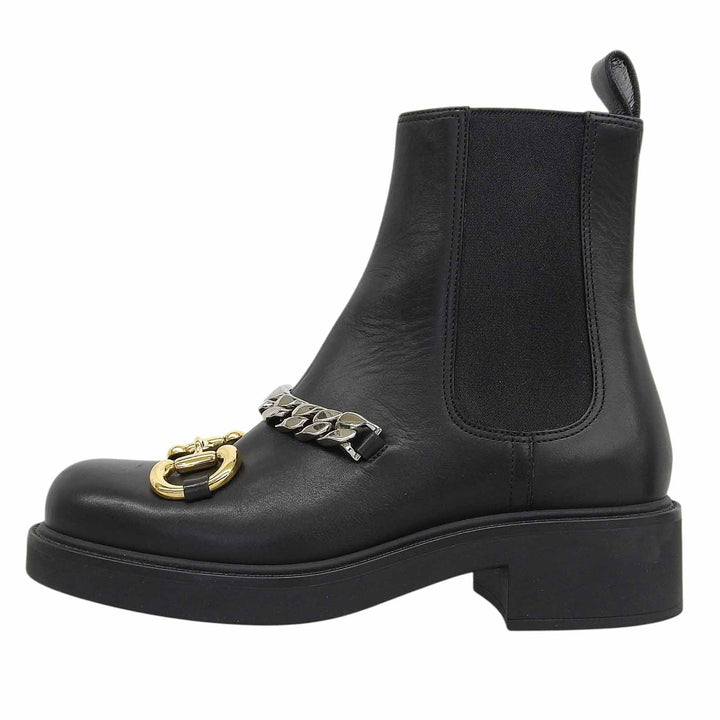 極美品▲GUCCI グッチ 670393 レザー ホースビット グルメットチェーン チェルシー ブーツ ブラック 35.5 イタリア製 レディース