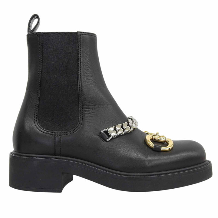 極美品▲GUCCI グッチ 670393 レザー ホースビット グルメットチェーン チェルシー ブーツ ブラック 35.5 イタリア製 レディース