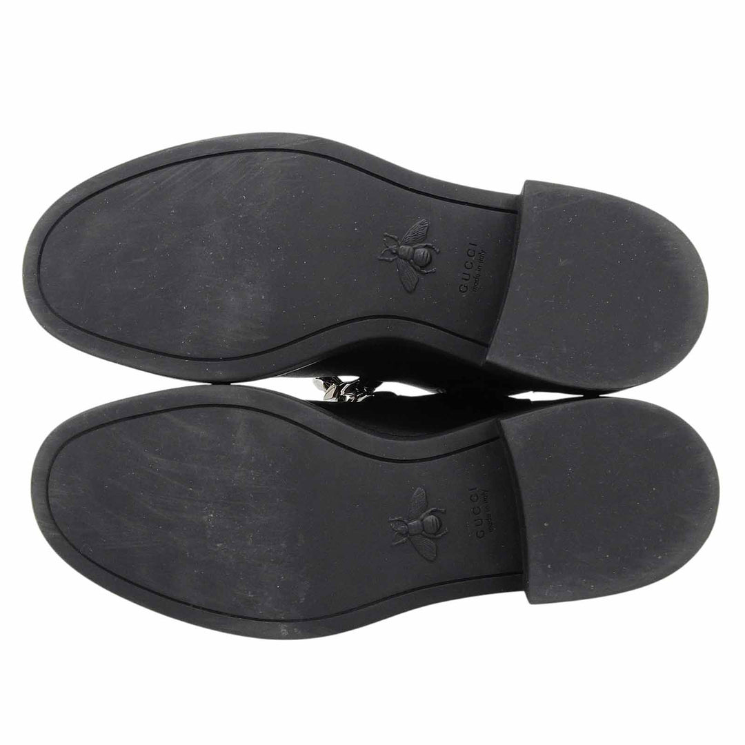 極美品▲GUCCI グッチ 670393 レザー ホースビット グルメットチェーン チェルシー ブーツ ブラック 35.5 イタリア製 レディース