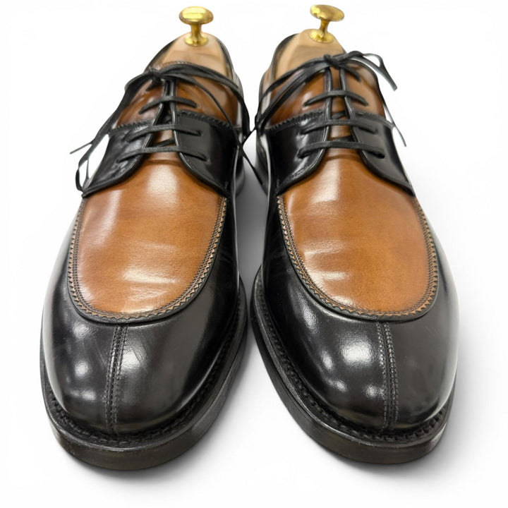 極美品□Salvatore Ferragamo サルヴァトーレフェラガモ 最高峰 TRAMEZZA レザー ドレスシューズ ブラック ブラウン 8 EE イタリア製