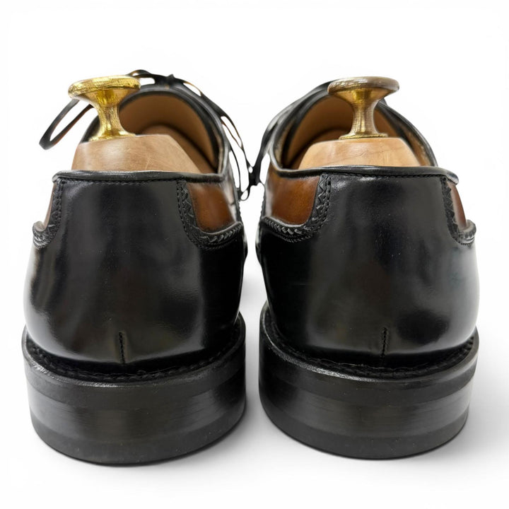 極美品□Salvatore Ferragamo サルヴァトーレフェラガモ 最高峰 TRAMEZZA レザー ドレスシューズ ブラック ブラウン 8 EE イタリア製