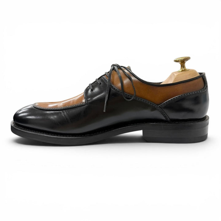 極美品□Salvatore Ferragamo サルヴァトーレフェラガモ 最高峰 TRAMEZZA レザー ドレスシューズ ブラック ブラウン 8 EE イタリア製