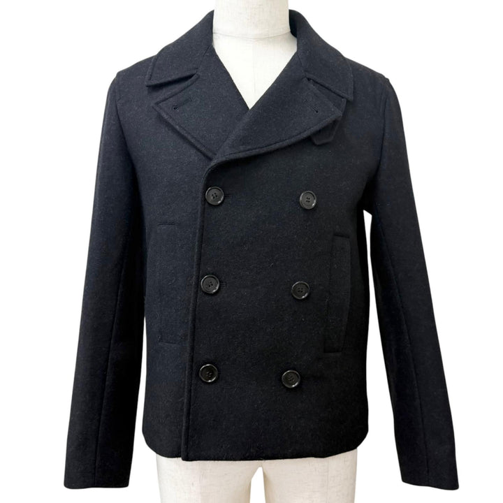 美品□Dior HOMME ディオールオム 233C433A2068 ウール100％ ロゴボタン ダブルブレスト ピーコート チャコール 48 イタリア製 正規品