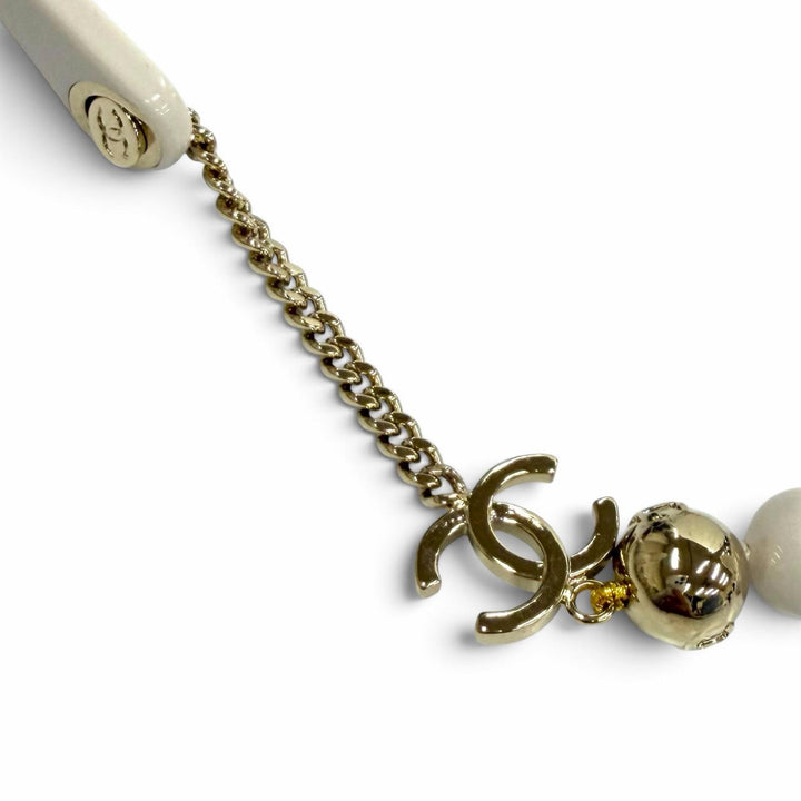 極美品★CHANEL シャネル 5487-A ココマーク ボールチェーン付 サングラス ライトベージュ 55□18 140 イタリア製 レディース